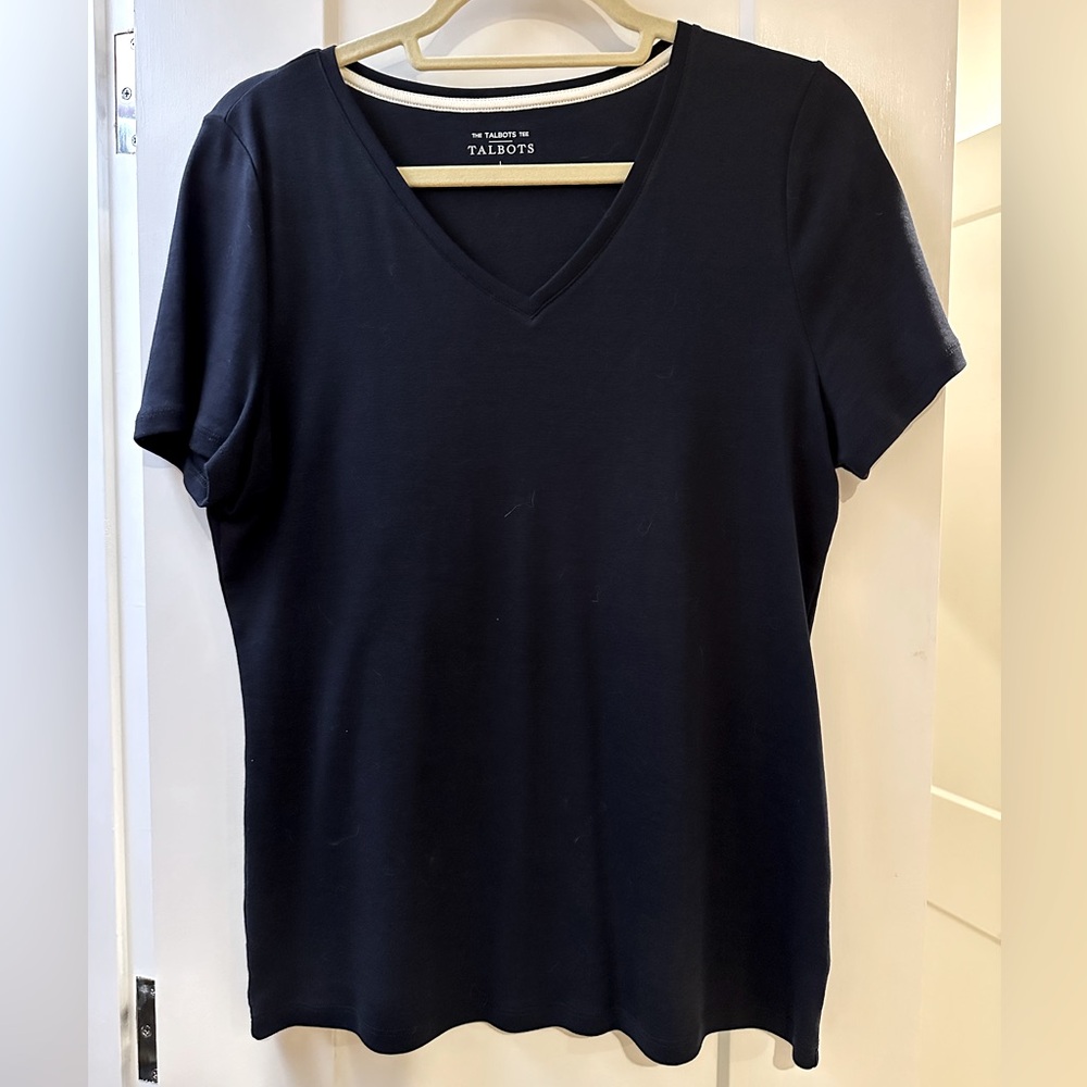 Classic Talbots Navy Pima V-Neck Tee